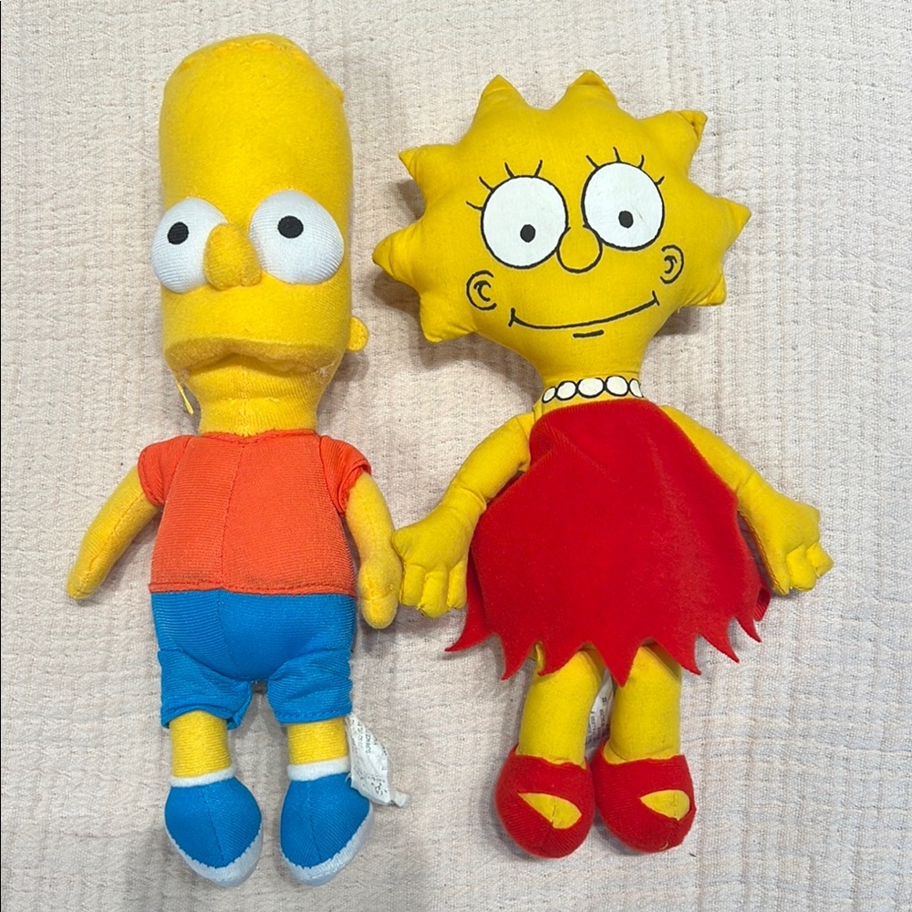 Vintage 1990's Simpsons Bart and Lisa Plush Toy Set
